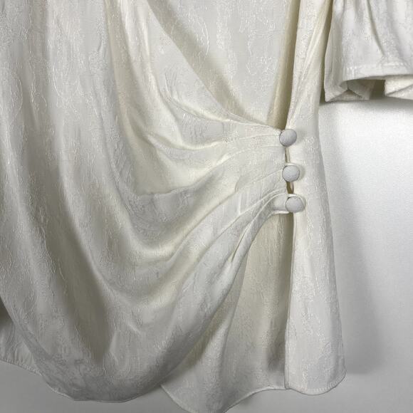 Cinq A Sept Theo Top Wrap Surplice V Neck Blouse Ivory Jacquard Small NWT - Picture 9 of 14